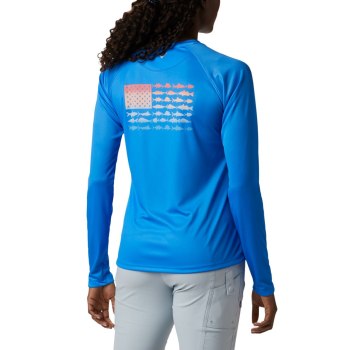 Columbia Ženske Majice S Kapuljačom - Tidal PFG Fish Flag Long Sleeve Plave | BLSW-56287